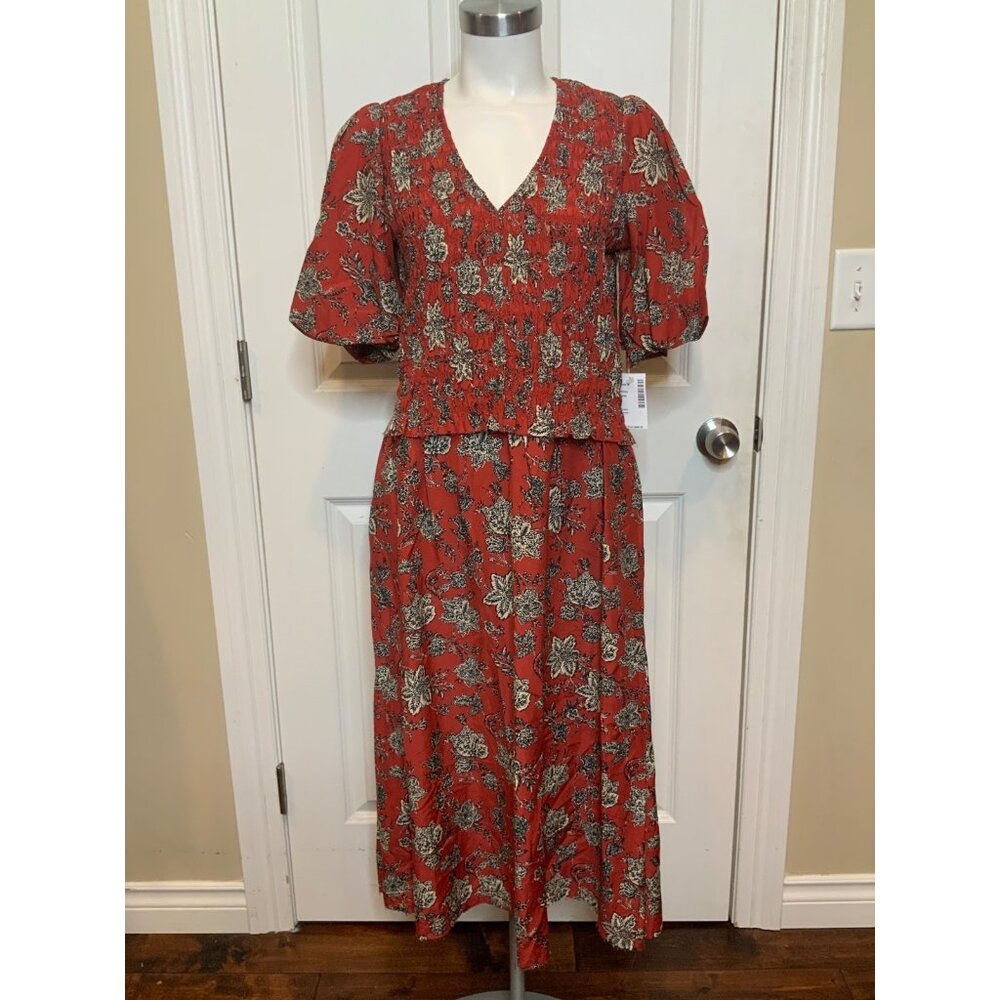 GO By GOSilk Red,Black & Cream Floral Vineyard Painted Pattern Dress Sze S,NWT!